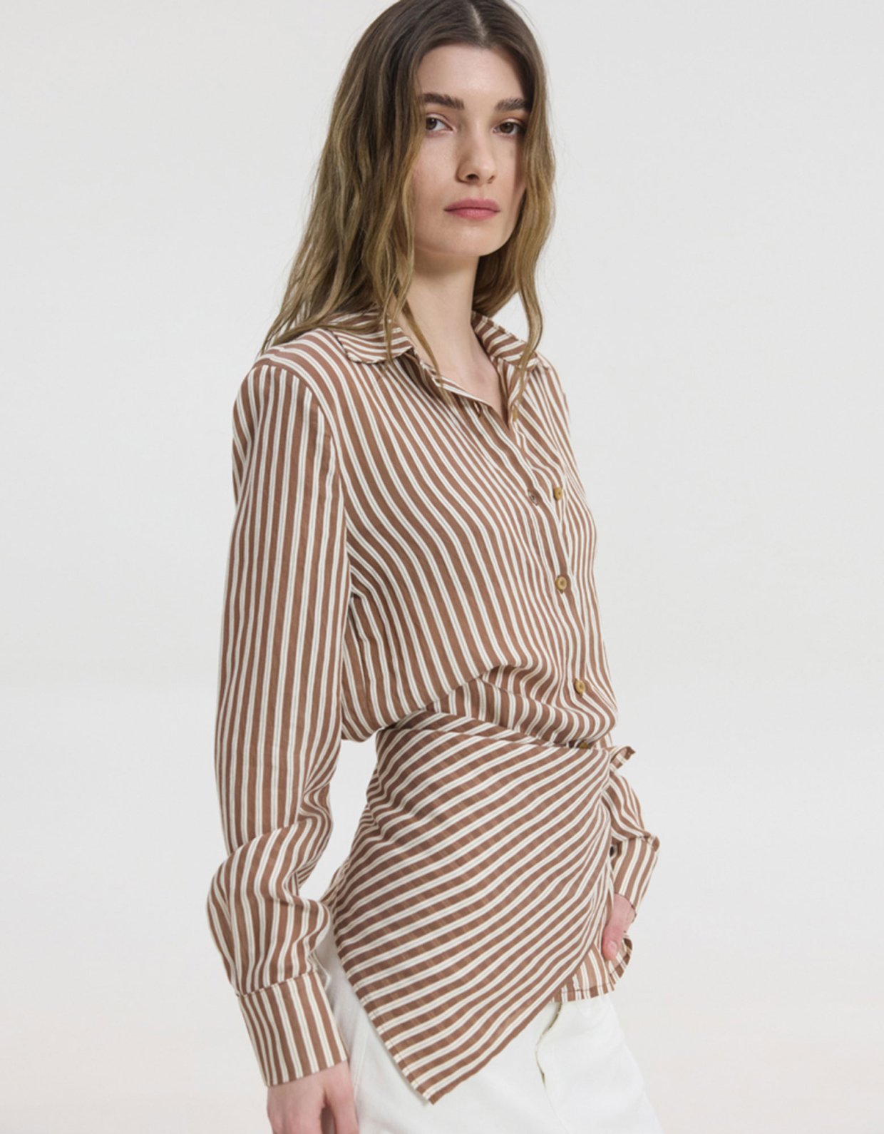 Sunset go Lucida semi sheer shirt brown